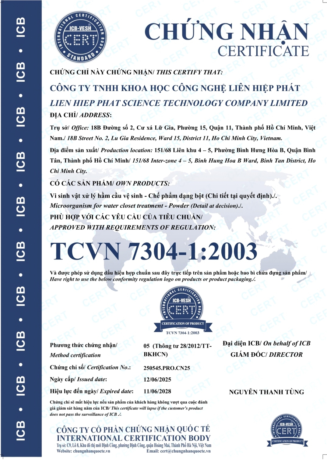 Chứng Nhận Hợp Quy TCVN 7304-1:2003 Certificate